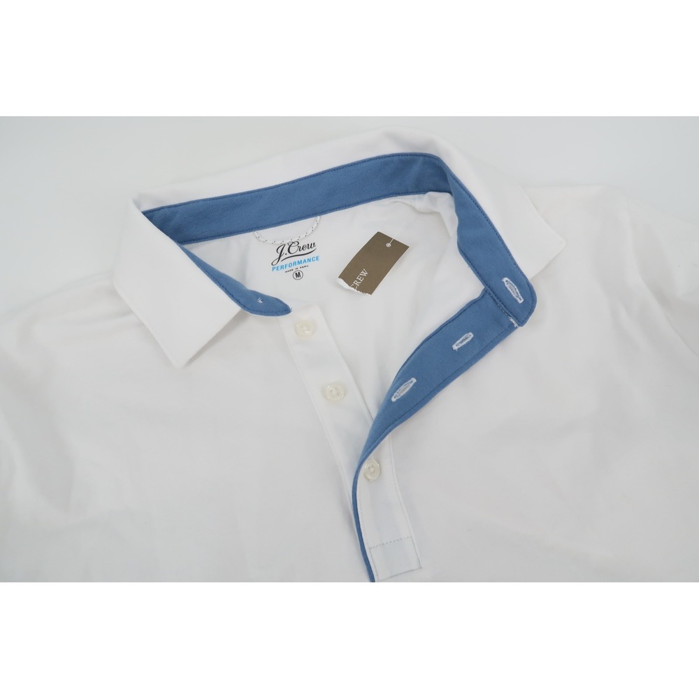 J.Crew Performance Jersey Polo Shirt Mens Medium White‎ Contrast Trim AU886 NEW